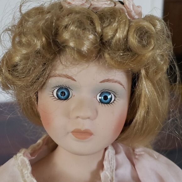 Pretty Vintage 17" Porcelain Doll with Metal Stand - Picture 13 of 13